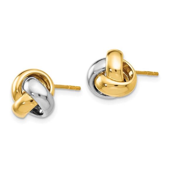 8.5mm (5/16 Inch) 14k Two-Tone Gold Polished Love Knot Stud Earrings - Picture 2 of 5